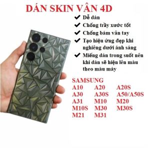 Miếng dán skin vân 4D mặt lưng trong suốt Samsung S25 FE S24 FE A33 A32 A06 A05 A05S A16 A26