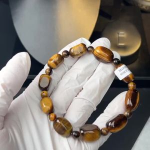 Natural Original Tiger Eye Stone Yellow Multicolor Rectangular Bead for Women Men Couple Bracelet with Certificate