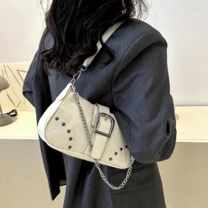 Vintage Rivet Womens Shoulder Bags Solid Color Ladies Underarm Bag Fashion Chain Small Handbags PU Leather Female Tote Purse2026