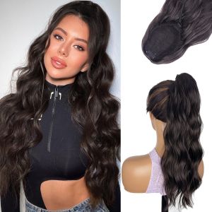 OMQAIO Tổng hợp Bộ tóc giả đuôi ngựa dài xoăn kẹp vào 18 inch Sóng tự nhiên Phụ kiện tóc đuôi ngựa Phụ kiện tóc Mềm mại Phần nối tóc đuôi ngựa có dây rút dành cho phụ nữ