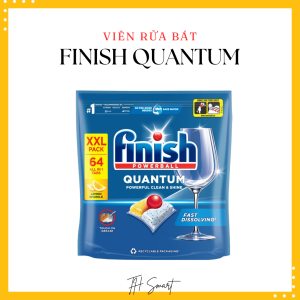 Viên Rửa Bát Cao Cấp FINISH Quantum Hương Chanh 12 Chức Năng Túi 64 viên