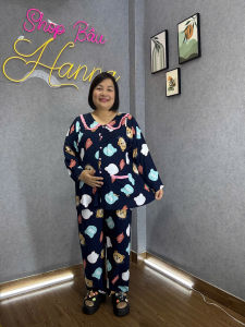 [70kg tới 100kg] Đồ bộ bầu và sau sinh  nhà HANNA vải tôn thái 2 da mềm mát thoải mái hàng bigsize 100kg có khóa bé ty