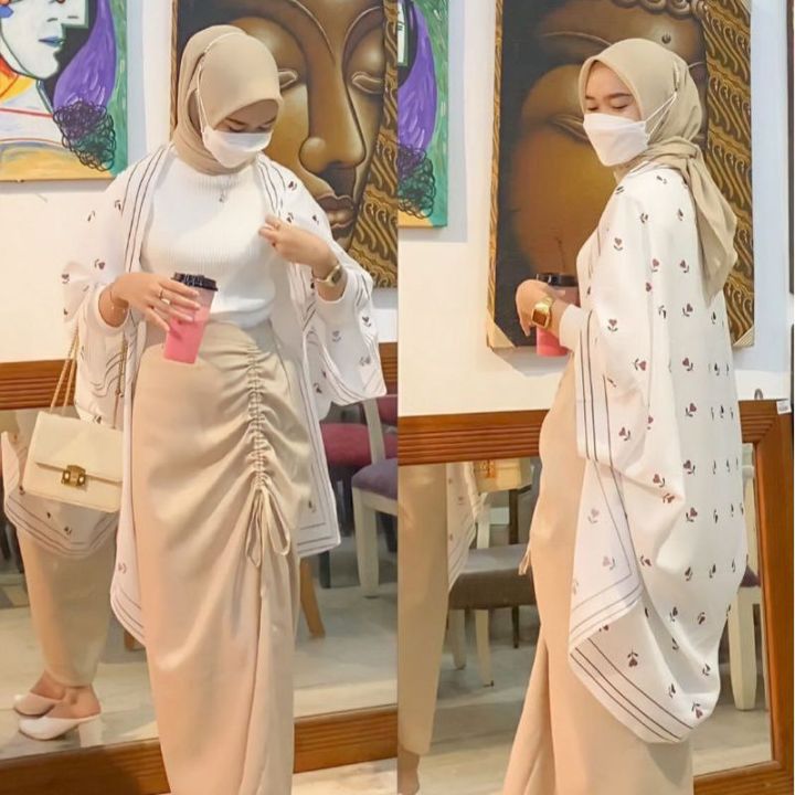 Outer Scarf Motif Bunga Tulip Hijab/ Outwear Jilbab Lazada