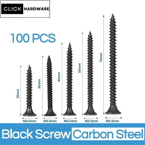 BLACK SCREW 1 inch to 3 inches Flat Self tapping screw SOLD PER 100PCS ...