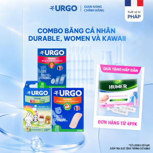 Combo Băng Cá Nhân Vải Co Giãn Thoáng Khí URGO DURABLE (Hộp/20 Miếng) Băng Cá Nhân Cho Phụ Nữ URGO WOMEN (Gói/10 miếng) Và Băng Cá Nhân Hình Cute URGO KAWAII (hộp/16 miếng) Bảo Vệ Vết Thương