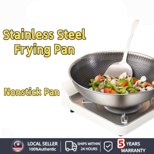 Honeycomb Frying Pan Stainless  32cm Periuk Non Stick Kuali Wok Frypot 304 Stainless Steel Cookwar 炒锅