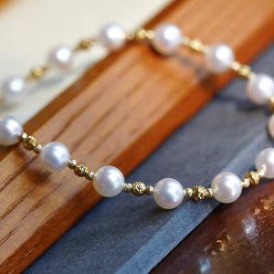 Montagne Jewelry Akoya Pearl Bracelet 5.5-6mm Natural Top Grade Japan Akoya Pearl 18k Pure Gold Elegant Design Fine Jewellery Bangle Bracelets