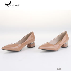 Giày cao gót nữ Whale Shoes (G03) 4cm da bóng gót vuông mica viền vàng mũi nhọn
