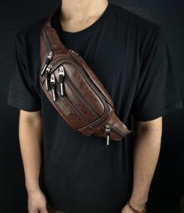 Tas Selempang Kulit PU Terlaris 7 Ruang Waistbag Tas Pinggang Pria Wanita