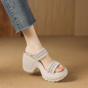 [Free Shipping] Height-Increasing 6cm Thick-Soled High-Heeled Sandals for Women New Summer Outdoor Hollow Woven Slide Sandals