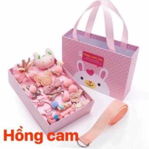 Hộp nơ kẹp tóc cho bé 18 chi tiết HN01 (tặng túi có quai xách)