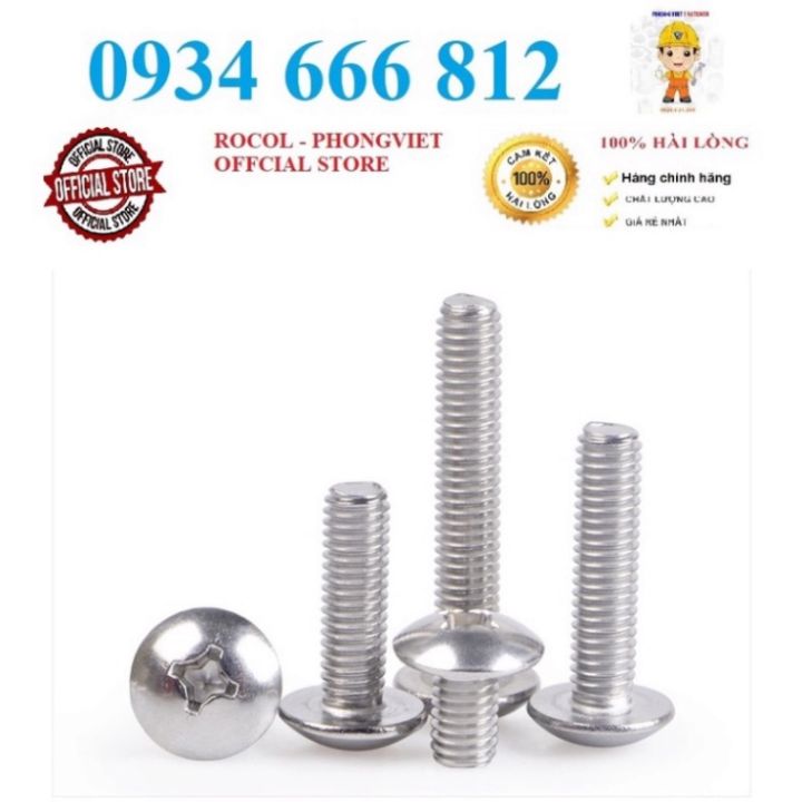 50c vít pake đầu dù thân bulong INOX 304 M4, M4X8, M4X10, M4X12,M4x16, M4x20,M4x25,M4X30
