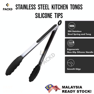 Stainless Steel Kitchen Tongs with Silicone Handle and Tips Cooking Tongs BBQ Grill | Penjepit Silikon Keluli Tahan Karat Memasak Dapur |  不锈钢食品夹硅胶食品夹
