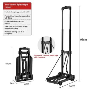 Foldable Hand Trolley 2 Wheels Portable Luggage Cart Silent Wheel with Elastic Rope for Grocery Shopping Home Use Troli Barang Lipat