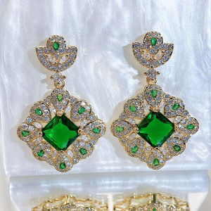 SEQUITO Exquisite White Gold Plated Jewelry Full Paved Setting Green White AAA Cubic Zircon Rhombus Shape Long Dangle Drop Earrings Clothing Accessories SE918