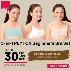 Avon Lizzie 3-pc Beginners Bra Set Baby Bra For Kids Girl Cotton underwear  Fit 8-12 years old