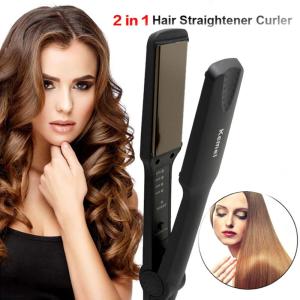 Kemei 2 In 1 Professional Hair Straightener Electric Hair Curler Flat Iron Negative Ion Hair Straighting Curling Iron Adjustable Temperature Hair Ceramic Hot Hairstyle Tools