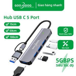 Hub USB C tốc độ cao GOOJODOQ 2 trong 1 5 cổng USB 3.1 Type-C với Hub 3.0 2.0 5Gbps Khe cắm đầu đọc TF SD PD cho MacBook Pro Air Bộ chia USB C
