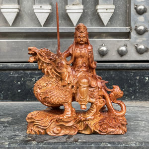 Cặp tượng phổ hiền bồ tát và văn thù bồ tát cao 20cm và 30cm chất liệu gỗ hương