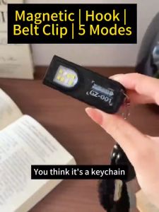 BHQ Mini COB LED Keychain Flashlight Rechargeable Hanging Work Light Waterproof Keyring Camping Walking Pocket Lamp