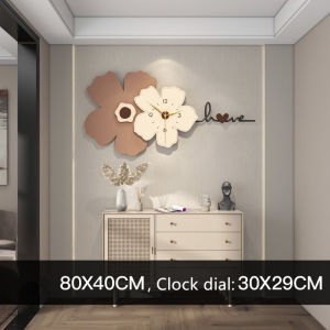 Minimalist Nordic Series Wall Clock Hot Sale Home Living Room Simple and Fashion Mute Creative Vintage Clock Art Flower Decorations 80x35cm