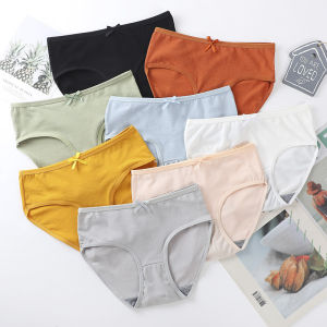 M#C Japanese womens Panties Korean stylepurecottonsinglecolor breathable mid-waist student cute Panties