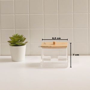 Kogumi Storage Tempat Kapas Cotton Bud dari Akrilik Bening Transparan Estetik Tutup Kayu Bambu
