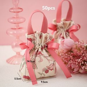 Specool® 50PCS/Set Wedding Candy Bags Drawstring Goodies Bag Wedding Candy Boxes Holiday Souvenir Gift Bag