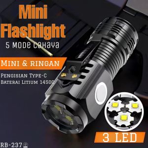 LED Senter Super Terang Waterproof High Power Mini Flashlight 3 LED RB-237 AN