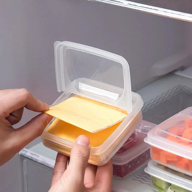 2-Pack Fridge Cheese & Butter Storage Containers With Flip Lid - Food Grade PP, Stackable (4.13" Cube)
