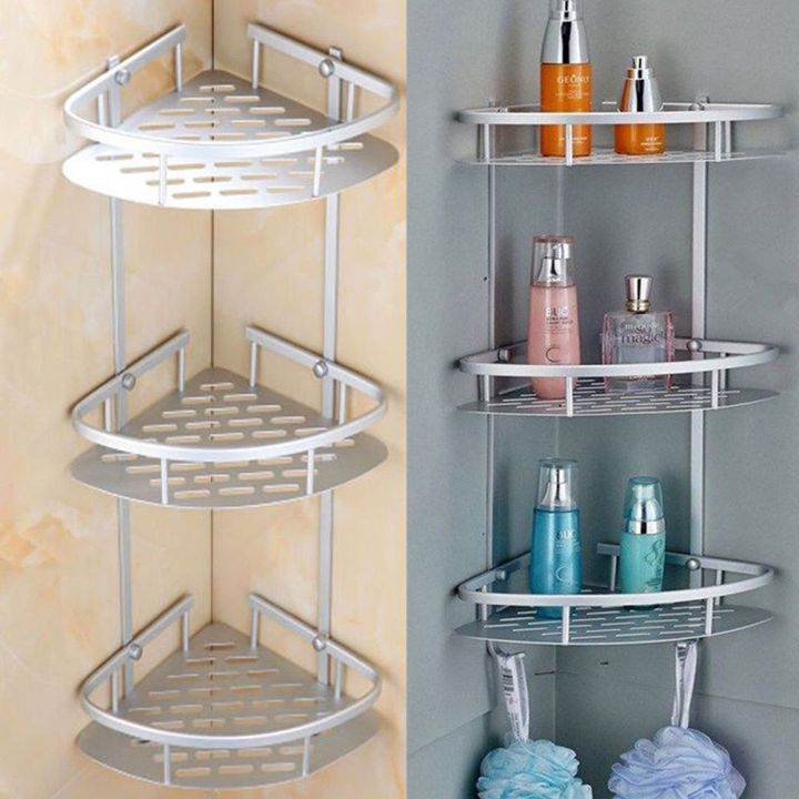 3 Layer Triangular Bathroom Corner Organizer Rack With Hook Triangle Rack Shelf