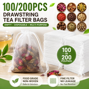 100/200PCS/Pack Empty Tea bags Coffee Filter Bag Herb Loose Drawstring Pouch Teabag Empty Cotton Non-Woven Tea Disposable Seal Tea Bag Filter