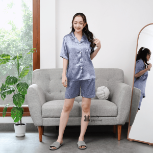 EMILY PIYAMA Baju Tidur Set Piyama Bahan Satin Model Mini Love Lengan Panjang Celana Panjang Premium Pakaian Tidur Wanita Dewasa