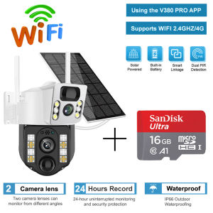 V380 Solar Cctv Camera connect cellphone Dual Lens Outdoor Waterproof Two Way Audio 4G/Wifi connect
