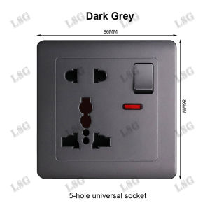 LSG Ổ cắm ổ cắm cho tường với công tắc ổ cắm điện treo tường với cổng USB 2.1A sạc nhanh 86 loại 5 lỗ ổ cắm xám đậm Bảng điều khiển PC 13A 250V ổ cắm phổ thông ổ cắm cho nhà Power Point