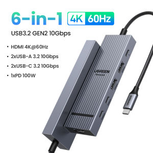 【4K 60Hz】UGREEN 6-in-1 10Gbps USB C Multiport Adapter HUB HDMI Converter for Thinkpad T14 Macbook Air M3 iPhone 17 Pro Max Samsung S26 S25 Ultra Model:45363