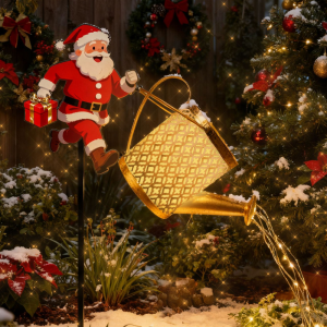 Santa Claus-Shaped Solar-Powered Light-Up Perforated Water Bottle Solar Energy Saving Decorative Lights Holiday Decoration