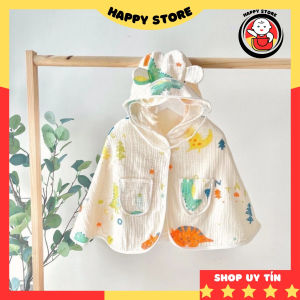Áo choàng cánh dơi cho bé có viền vải muslin chống nắng có nút gài có mũ kính dài 43cm từ 0-4 tuổi