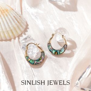 SINLISH Retro French Seashell Earrings Vintage Elegant Design for Women