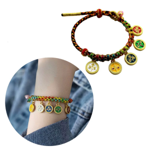 Hand Woven Bracelet Tibetan Thangka Handchain Five Way God of Wealth Wristwear Daily Wear Jewlery Comfortable Accessory