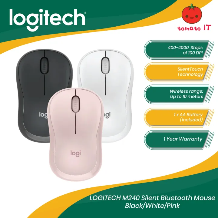 LOGITECH M240 Silent Bluetooth Mouse (no USB receiver bluetooth only) - Black/White/Pink