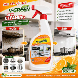 Nước Tẩy Dầu Mỡ Nhà Bếp V-GREEN 620ml - Xịt Tẩy Mỡ Bếp Gas Bếp Từ Máy Hút Mùi Đáy Nồi Chảo Siêu Sạch