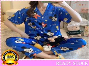 ❤️Ready Stock ❤️ Satin Suit Nightwear Pajamas Baju Tidur Wanita Short Sleeve Long Pant Design Printed Pajamas Sleepwear Pyjamas Set LS03