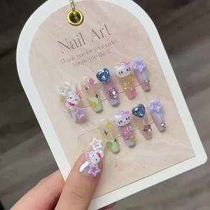 [HANDMADE]Artificial Nail Dheltty Dopamine Cute Cartoon Medium Length Phototpy Nails Reusable and Removable Nails
