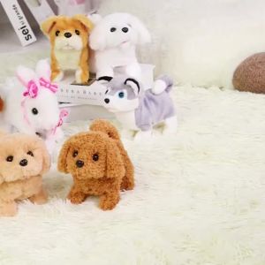 Plush Dog Toy Electronic Interactive Robot Dog Lifelike Walking Barking Wagging Tail Stuffed Doll Toy Birthday Gifts for Kids Children