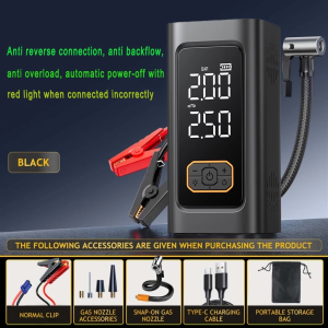 4-in-1 Smart Car jump starter Emergency Power Bank High precision 10s fast inflation Monitor Car Tire inflator Portable Wireless Car Air compressor Universal for motorcycle/bicycle/balls/12 V small truck Automotive starters with bag