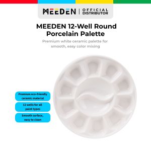 MEEDEN 12-Well Round Ceramic Paint Palette – Premium Porcelain Weighted Watercolor and Acrylic Mixing Tray