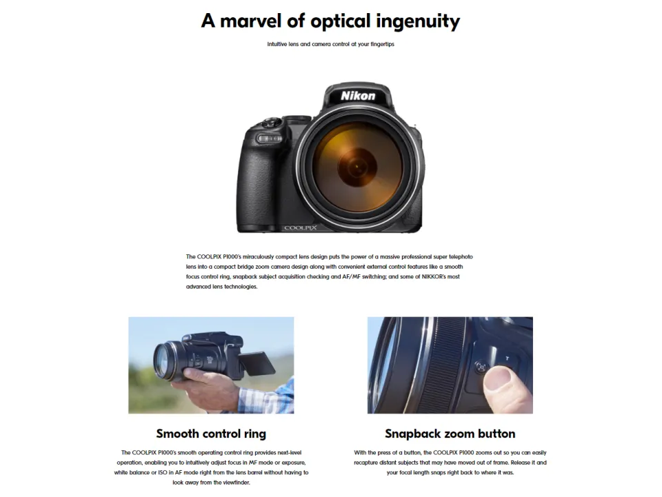 Nikon P1000 Zoom Coolpix Superzoom Super Zoom 3000mm Zoom Lens