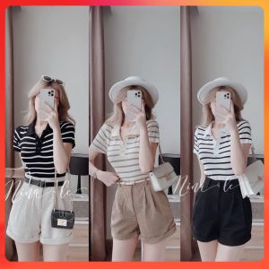 🔥[C098] Áo len thun Montoghi dệt kim nữ QC cổ POLO THÊU ONG CD tay ngắn Quảng Châu - kholenqc