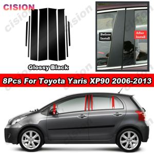 8 miếng dán trang trí cửa xe ô tô màu đen bóng B C trụ cột cửa sổ trụ giữa tấm ốp viền hiệu ứng gương bằng chất liệu PC cho Toyota Yaris XP90 2006 2007 2008 2009 2010 2011 2012 2013